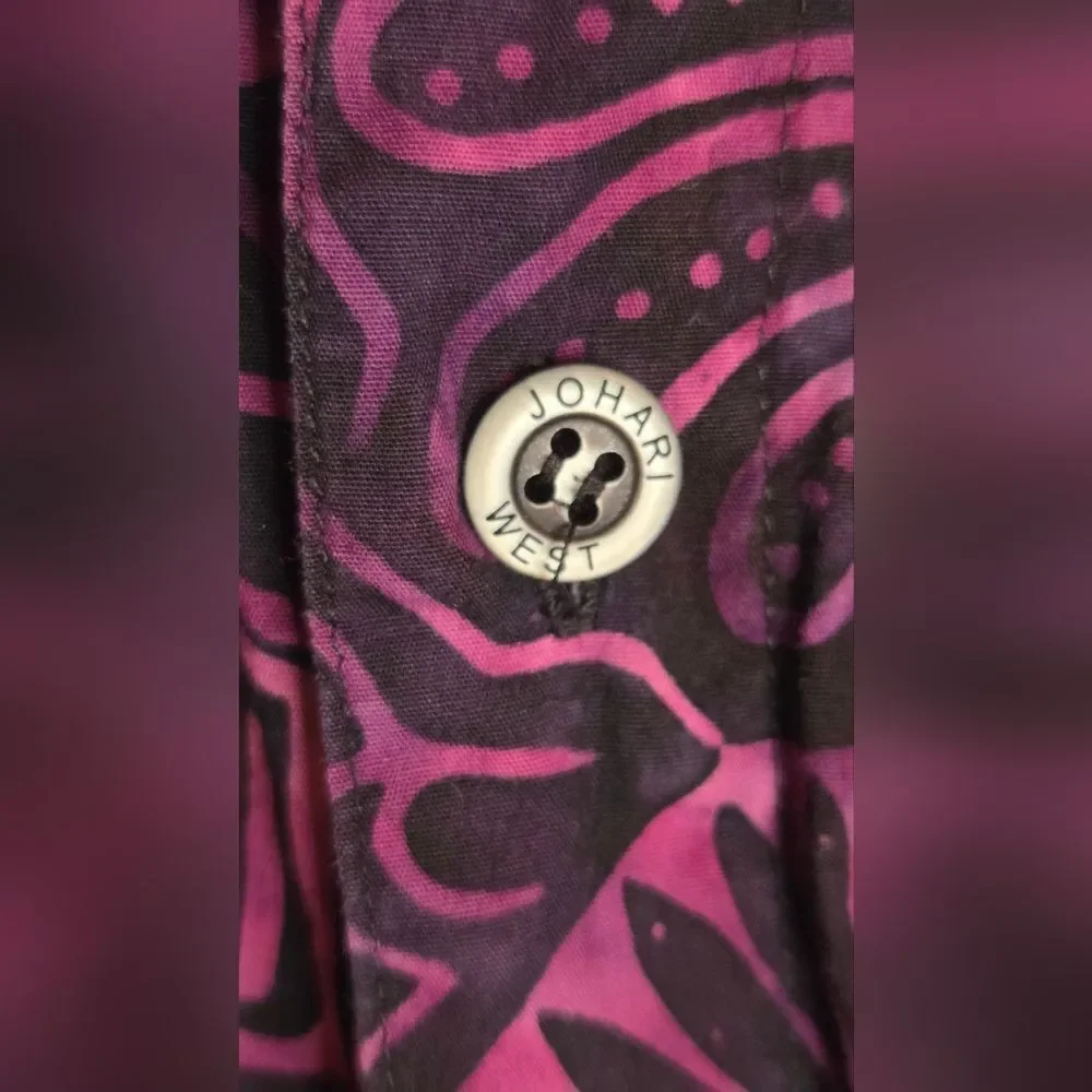 Johari West L Purple Batik Print  Abstract Aloha Hawaiian Shrtslv Men Shirt